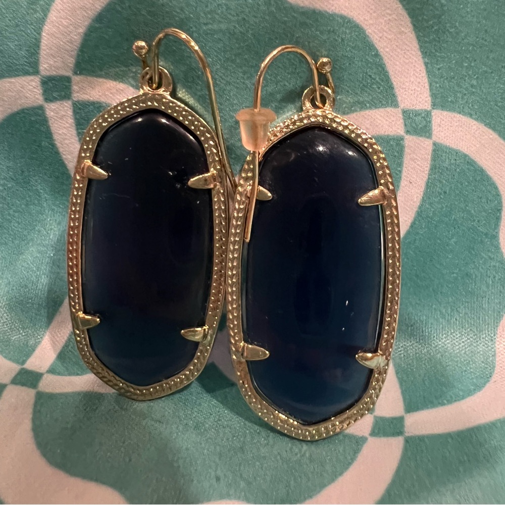 Elle Gold Drop Earrings in Navy